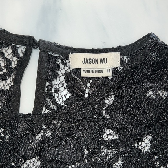 NWT JASON WU Cropped Eyelash Lace Top & Pencil Midi Skirt Set Black Size 10 - Picture 3 of 8
